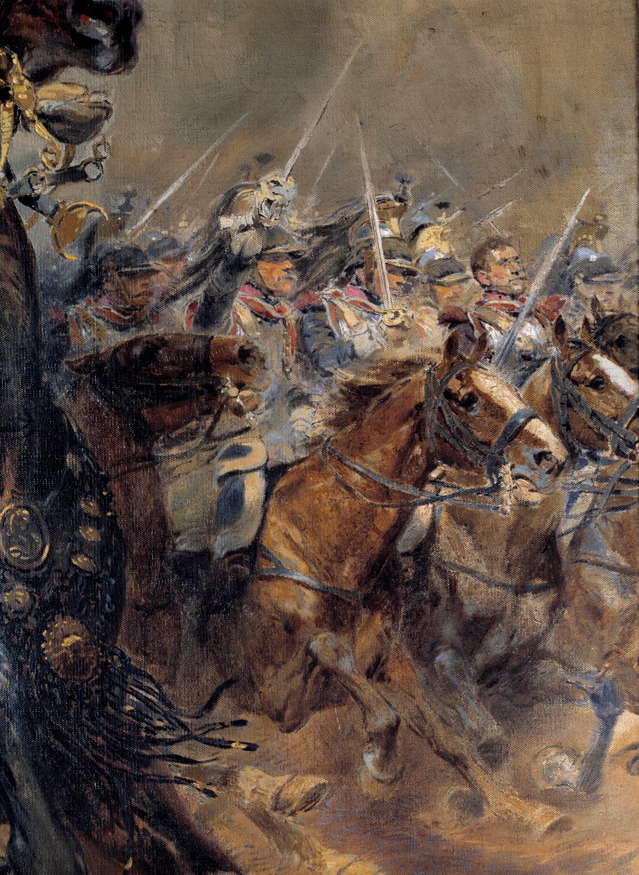 Wojna napoleońska: „”Ostatnia szarża generała Antoine Charlesa hrabiego de Lasalle (1775-1809), zabitego w Wagram 6 lipca autorstwa Jean Baptiste Edouard Detaille