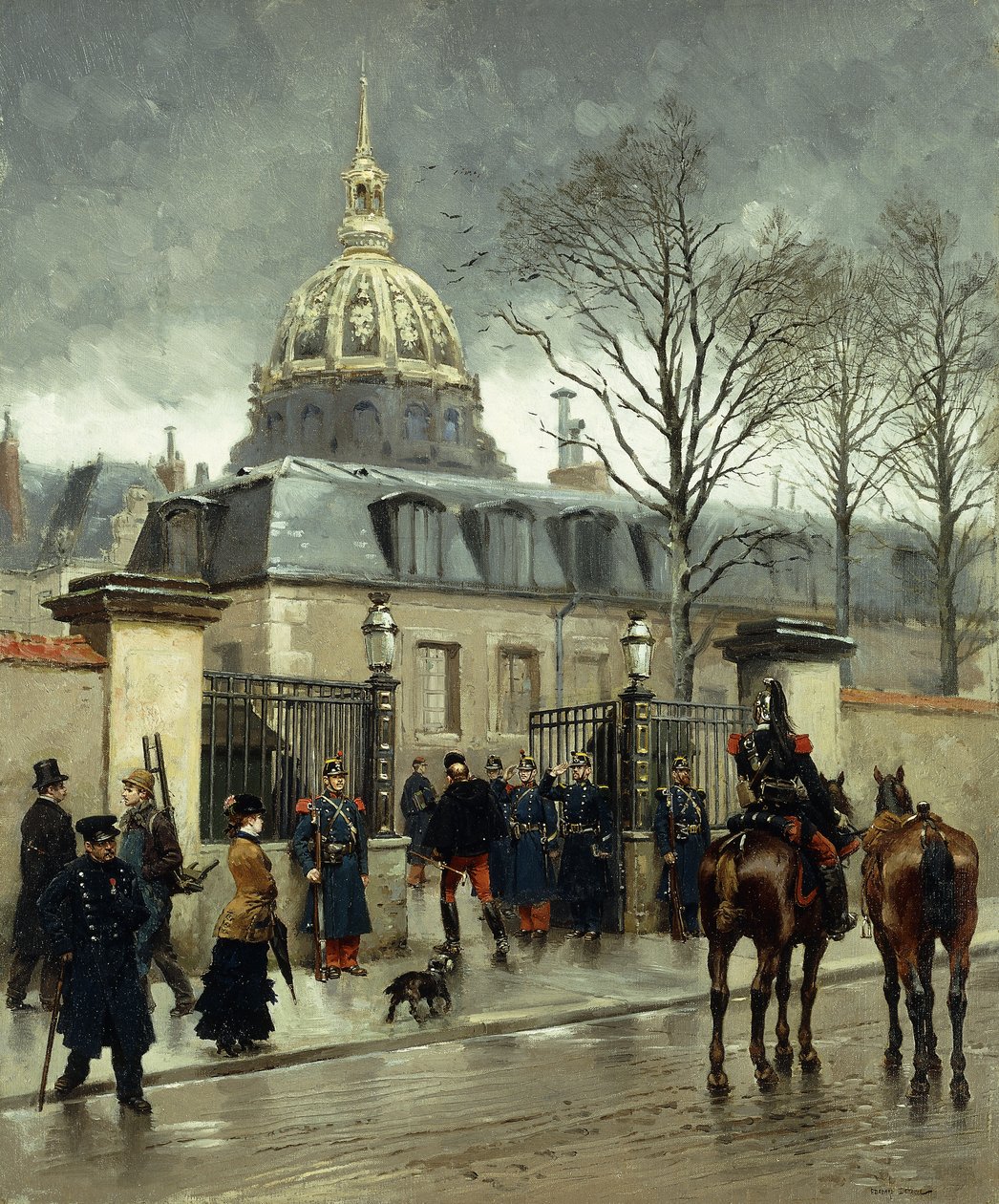 Poza Les Invalides, Paryż, autorstwa Jean Baptiste Edouard Detaille