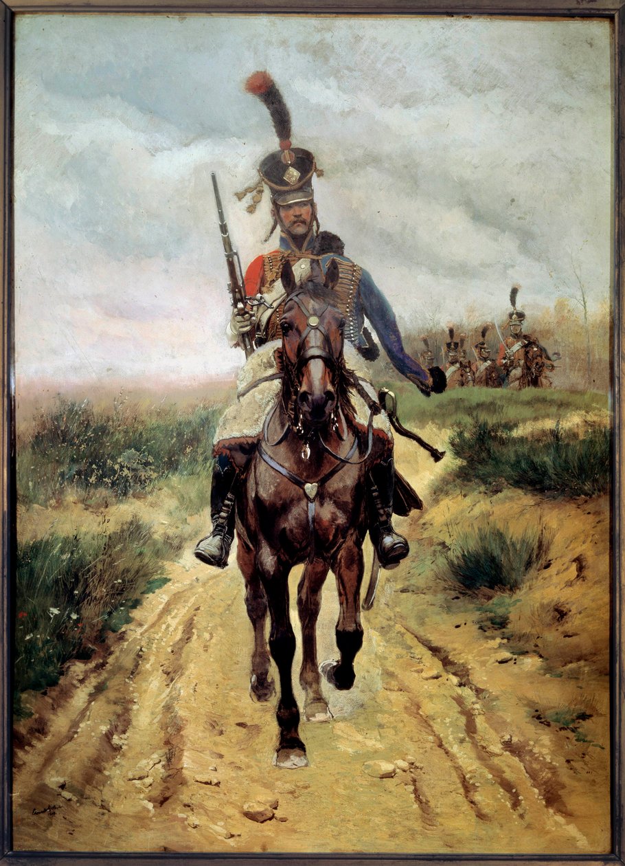 Awangarda, 9 pułk huzarów autorstwa Jean Baptiste Edouard Detaille