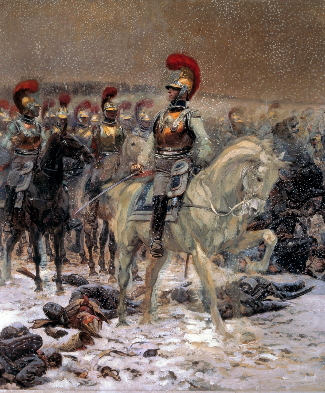 Kampania rosyjska z 1812 r.: „”Przed szarżą, karabinierzy w Winkowie”” Obraz Jean-Baptiste-Edouarda Detaille (1848-1912) XIX w. 0,89x0,79 m Paryż, Musee de l