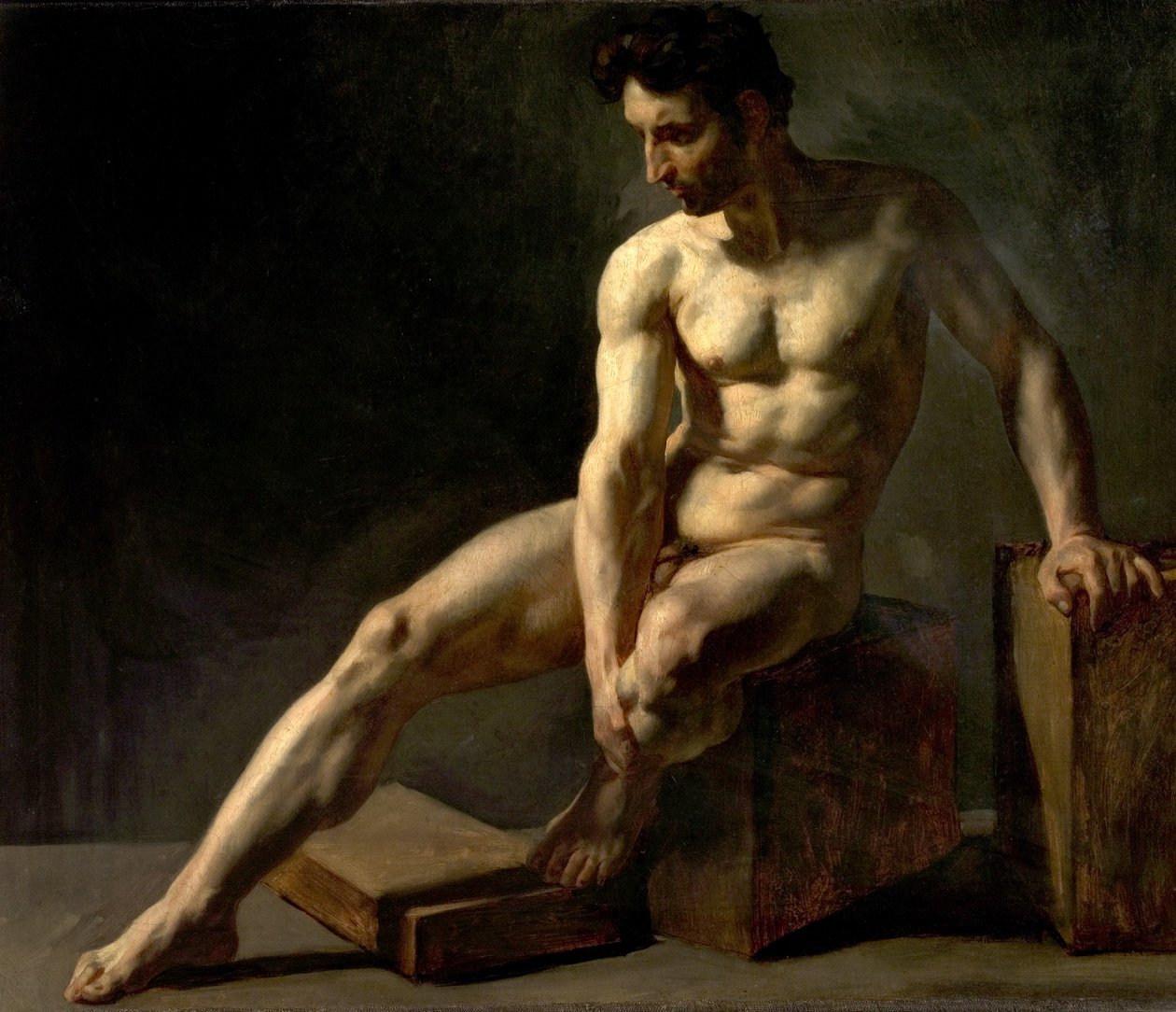 Siedzący mężczyzna nago autorstwa Jean Baptiste Edouard Detaille