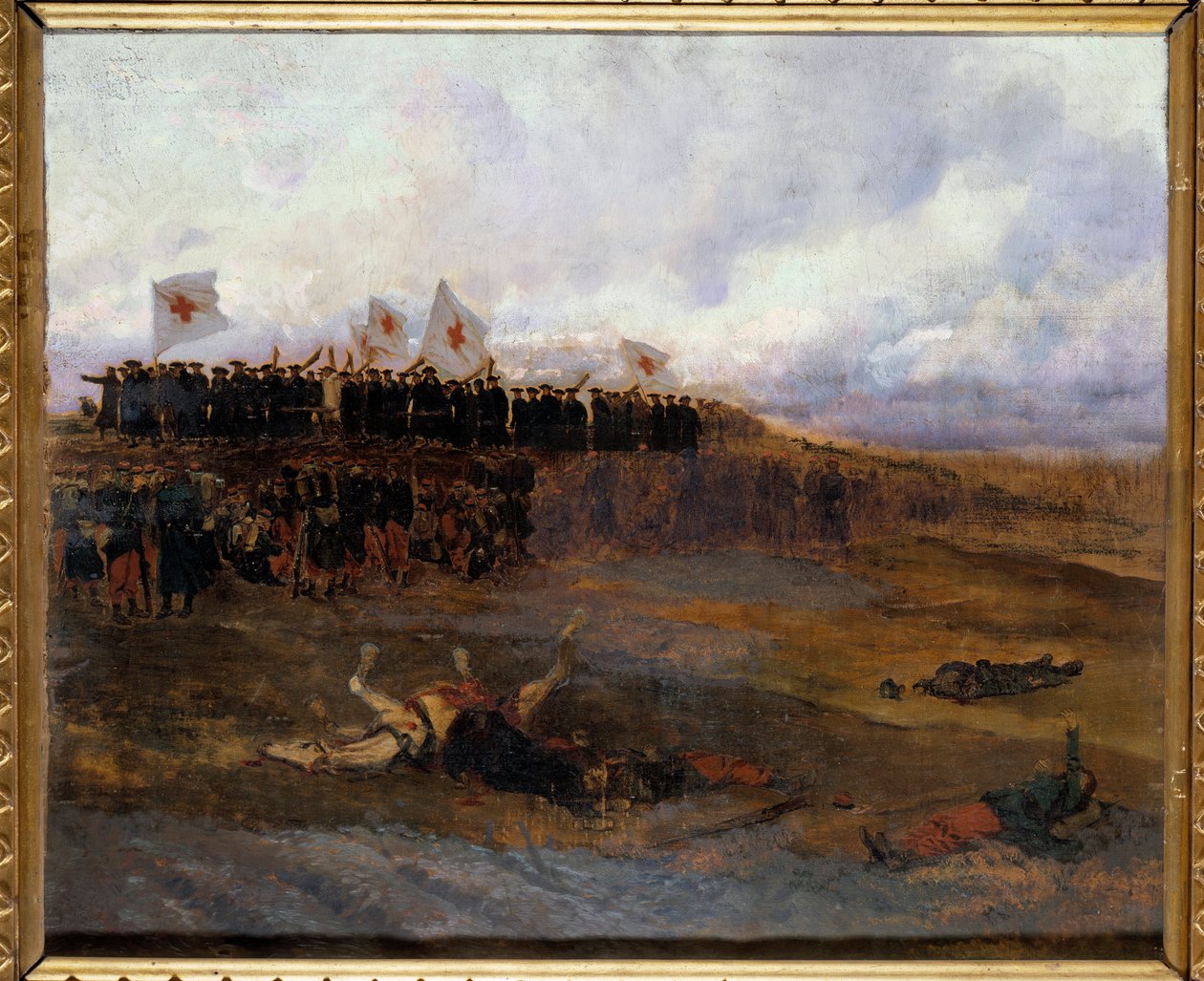 Oblężenie Paryża 1870: „”bracia szkół doktryny chrześcijańskiej kierują się na pole bitwy”” Obraz Edouarda Detaille (1848-1912) 1872 nd. 0,53x0,65 m² autorstwa Jean Baptiste Edouard Detaille