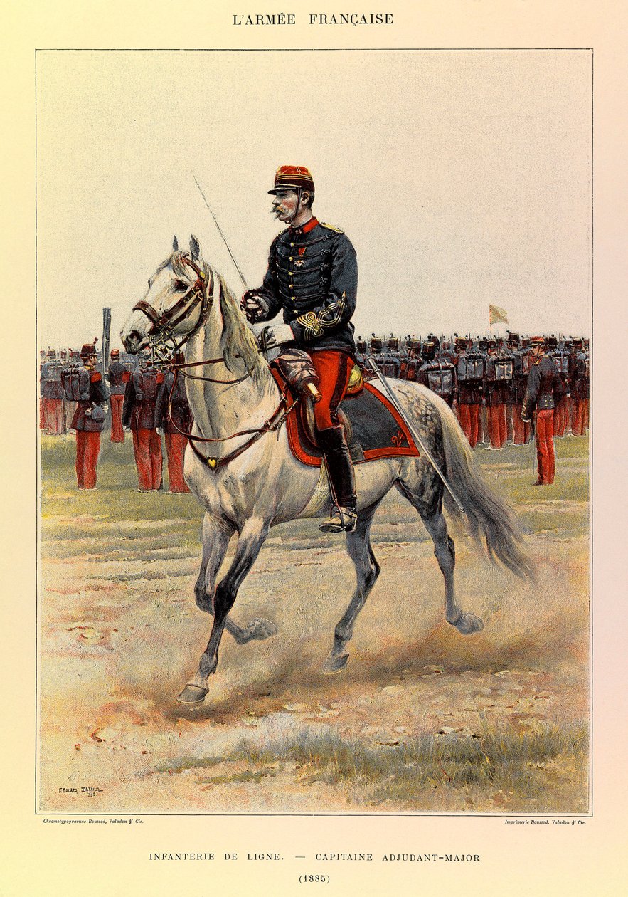 Typy i mundury francuskiego Armee kapitana Julesa Richarda, zilustrowane przez Edouarda Detaille (1848-1912): Piechota liniowa: kapitan chorąży w 1885, kolekcja prywatna autorstwa Jean Baptiste Edouard Detaille