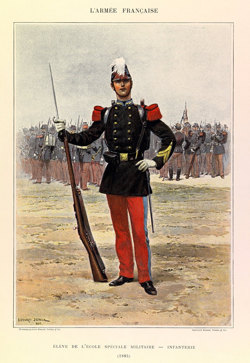 Typy i umundurowanie francuskiego Armee kapitana Julesa Richarda, ilustr. Edouard Detaille (1848-1912): Uczeń specjalnej szkoły wojskowej: piechota w 1885 r., zbiory prywatne autorstwa Jean Baptiste Edouard Detaille