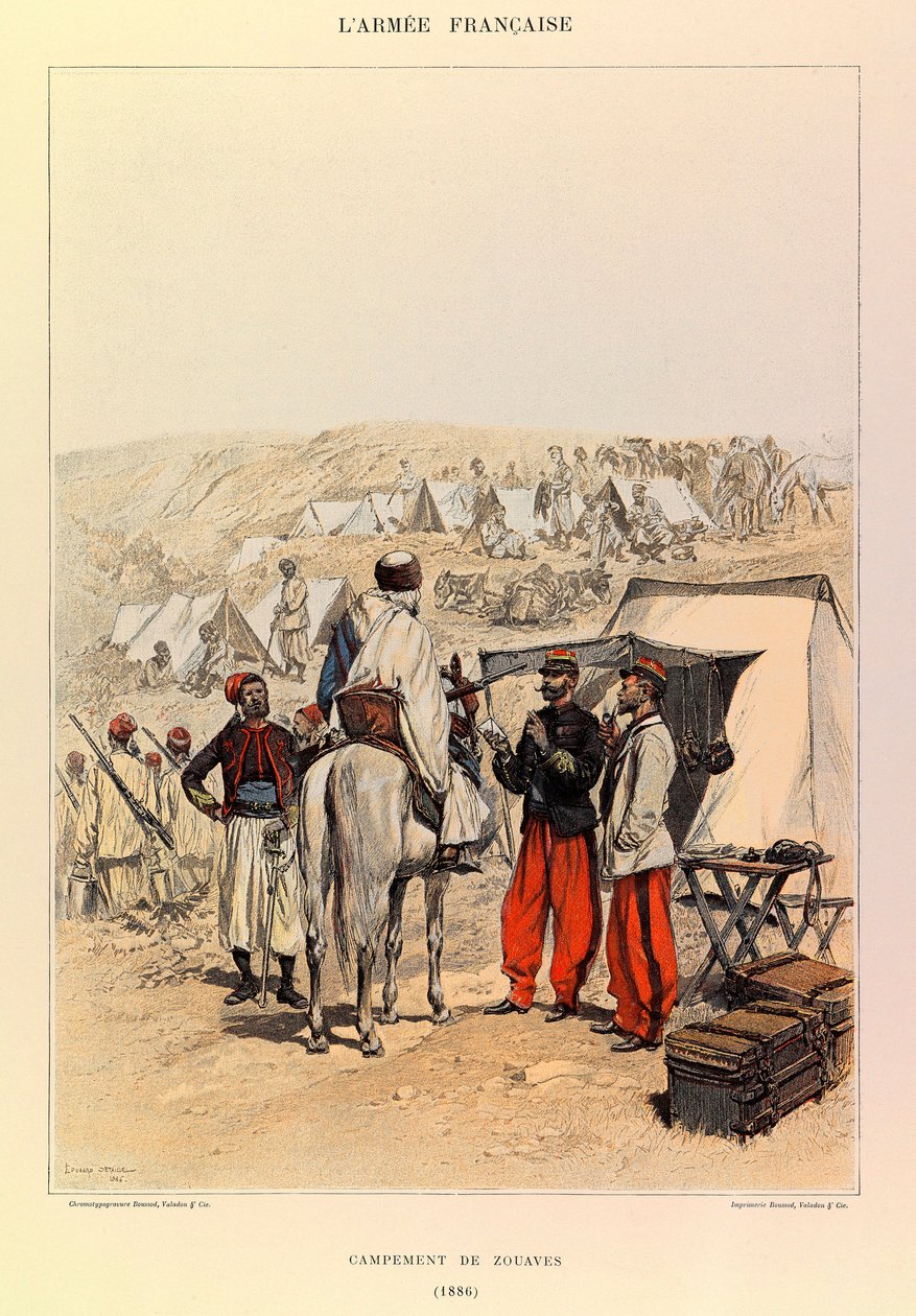 Typy i mundury francuskiego Armee kapitana Julesa Richarda, zilustrowane przez Edouarda Detaille (1848-1912): Obóz Zouaves w 1886 r., Kolekcja prywatna autorstwa Jean Baptiste Edouard Detaille