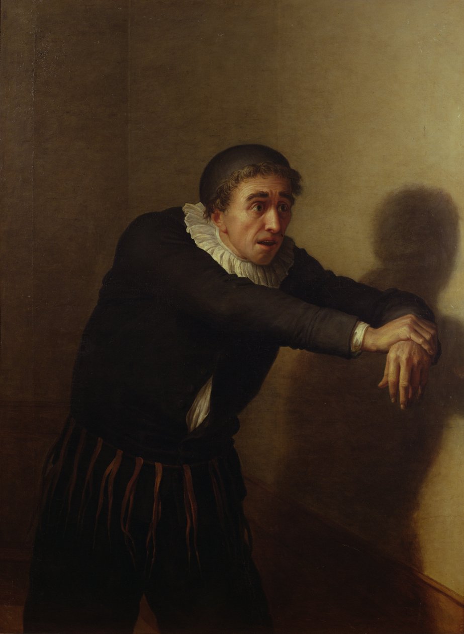 Aktor Grandmesnil (fl.1790) jako Harpagon w „Skąpiec” autorstwa Jean Baptiste Francois Desoria