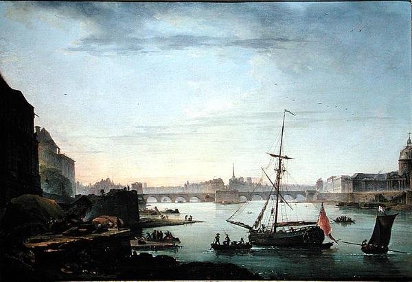 Widok na Pont Neuf, Paryż, efekt poranka (olej na płótnie) (patrz 155782 dla pary) autorstwa Jean Baptiste Genillion