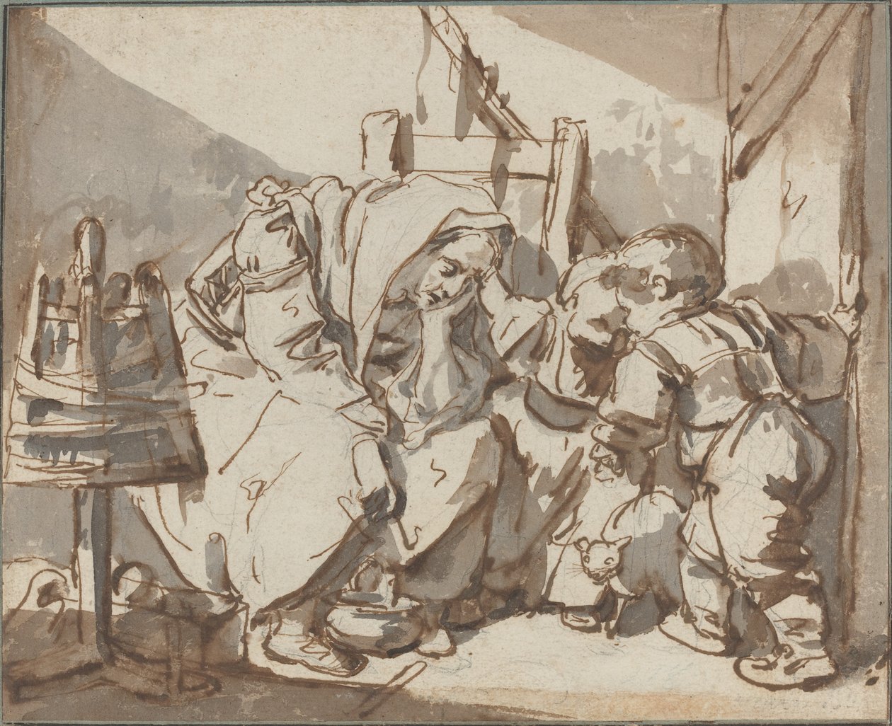 Zmęczona kobieta z dwójką dzieci autorstwa Jean Baptiste Greuze