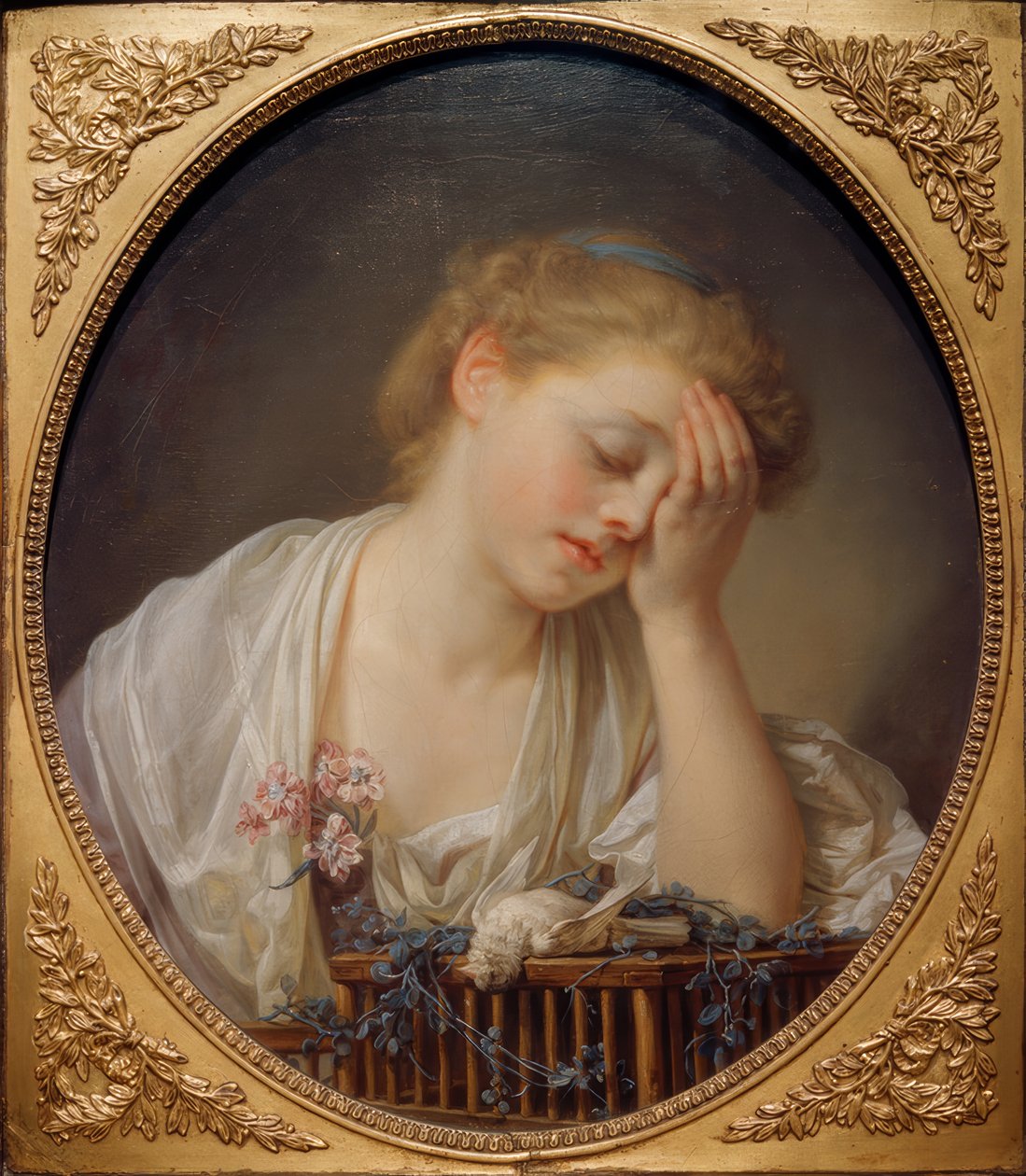 Młoda dziewczyna płacze nad swoim martwym ptakiem autorstwa Jean Baptiste Greuze