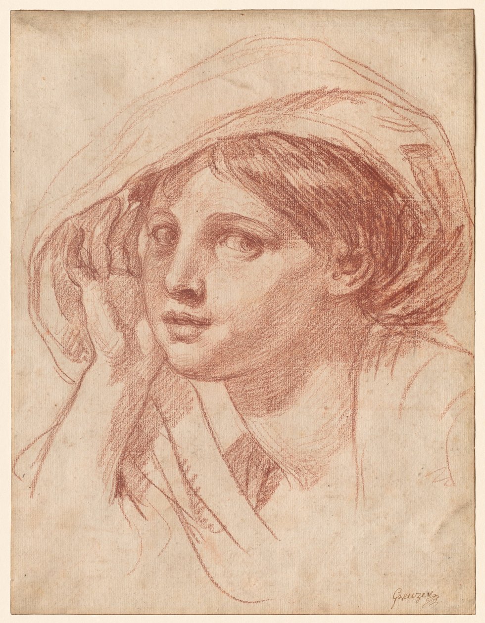 Głowa młodej kobiety, ok. 1785 (czerwona kreda na białym papierze) autorstwa Jean Baptiste Greuze