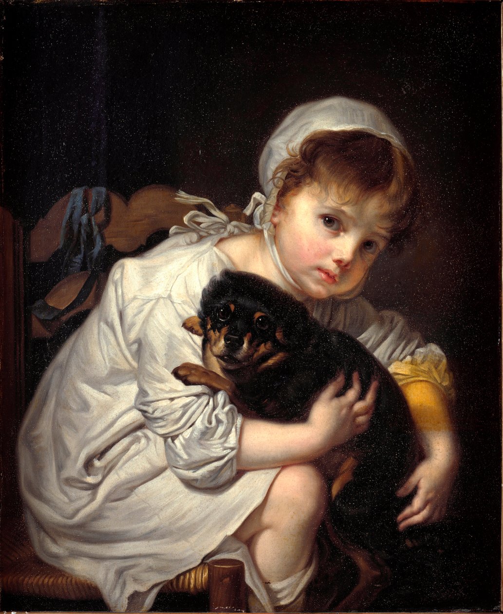 Dziewczynka z psem Obraz Jean-Baptiste (Jean Baptiste) Greuze (1725-1805) 1769 Wymiary 64x53 cm Mediolan, Civiche Raccolte del Castello Sforzesco autorstwa Jean Baptiste Greuze