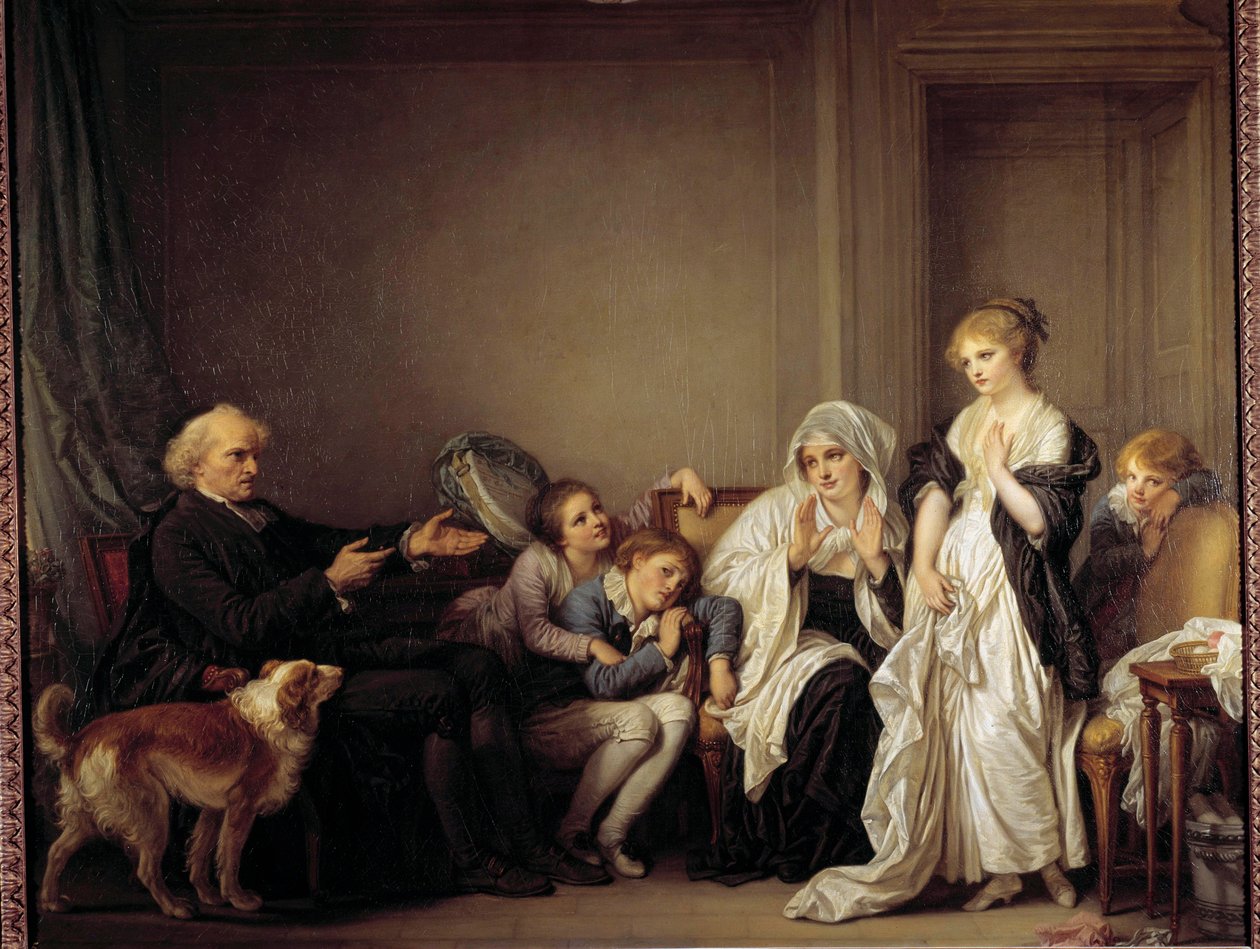 Kuracja i młoda wdowa Obraz Jeana Baptiste Greuze (1725-1805) XVIII wiek autorstwa Jean Baptiste Greuze