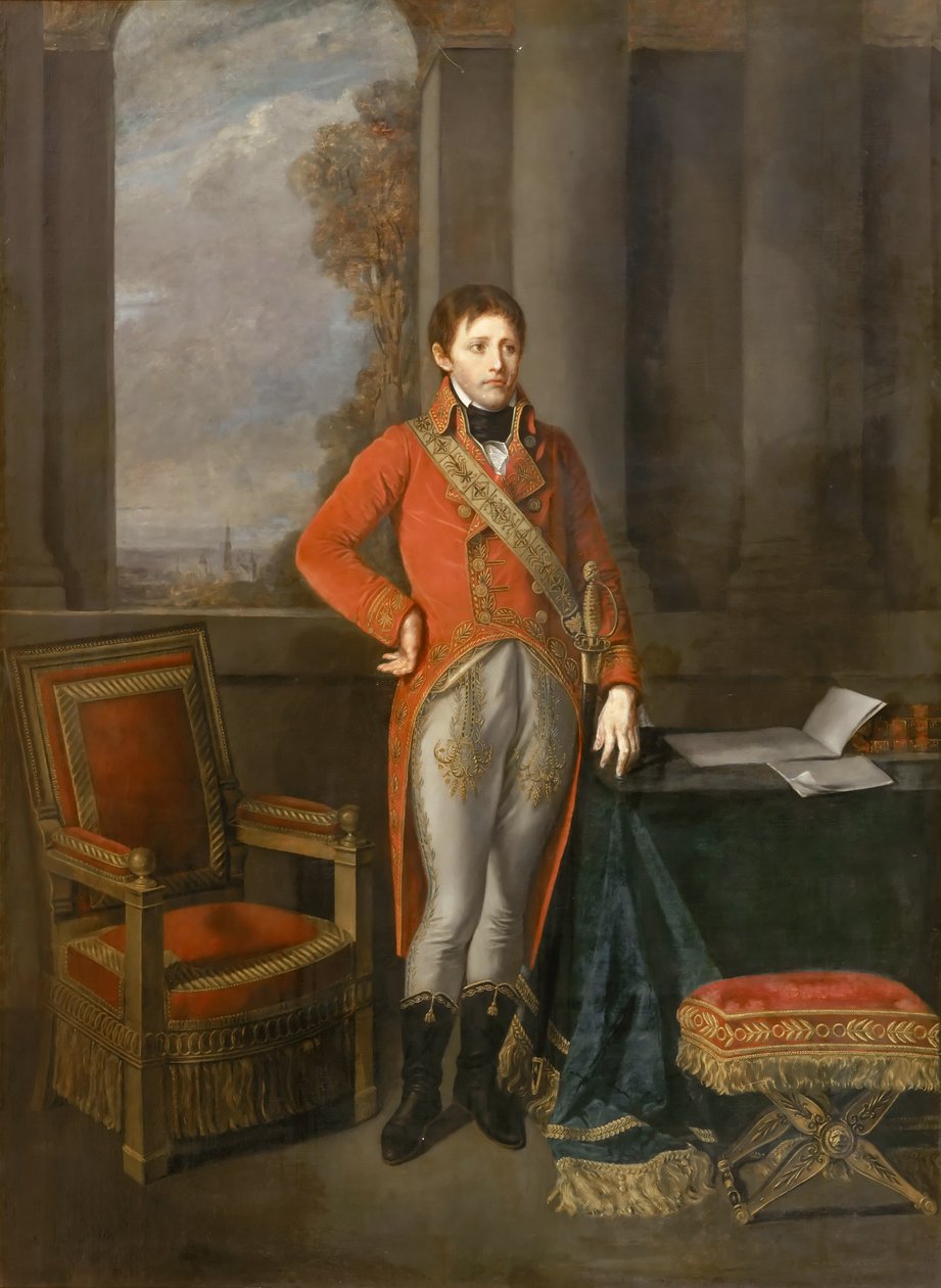 Napoleon Bonaparte jako pierwszy konsul przed widokiem na Antwerpię autorstwa Jean Baptiste Greuze