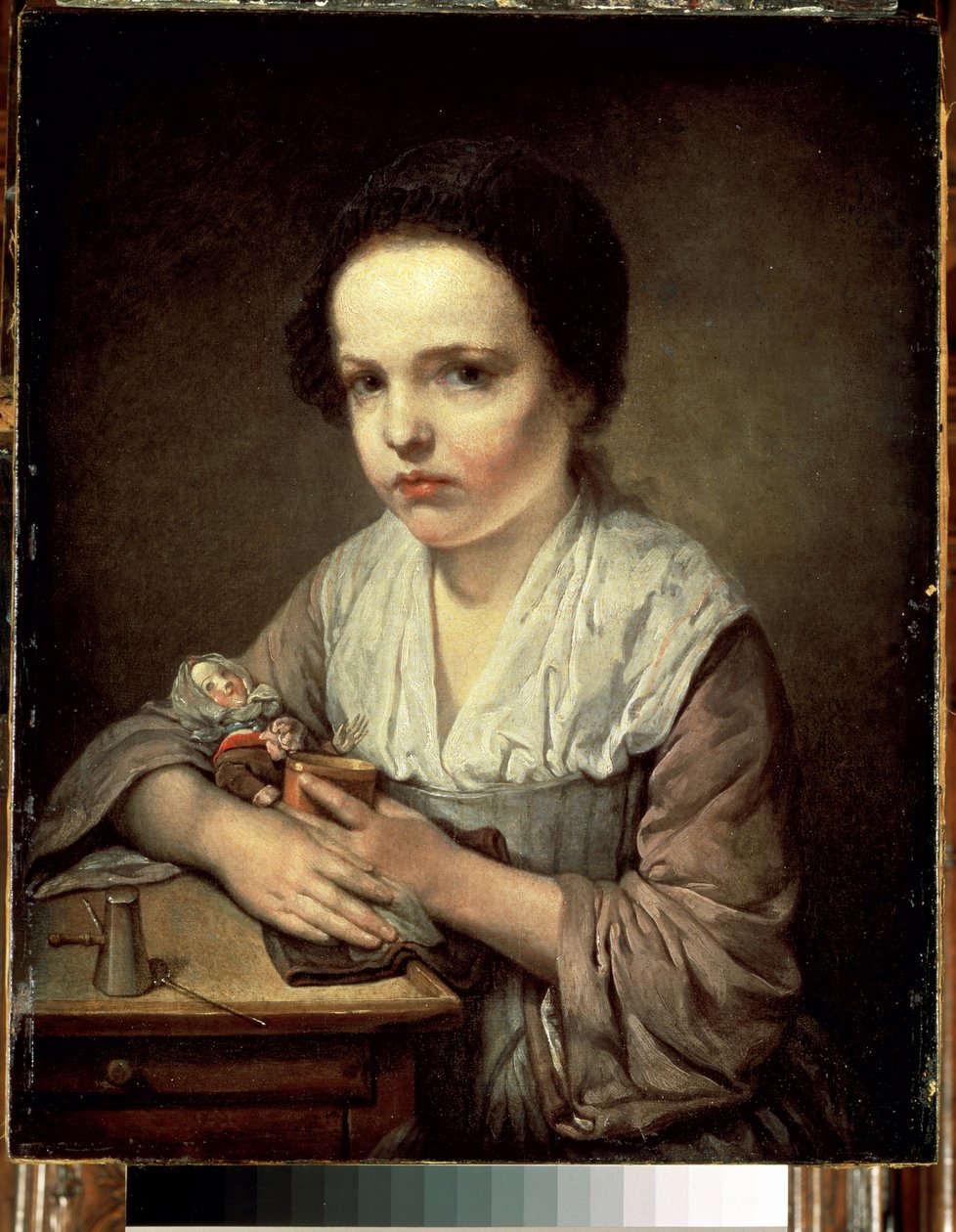 ""Petite fille a la poupee"" (Dziewczyna z lalką) Obraz Jeana Baptiste Greuze (1725-1805) 1750 Wymiary 65x55 cm Ermitaż, Sankt Petersburg autorstwa Jean Baptiste Greuze