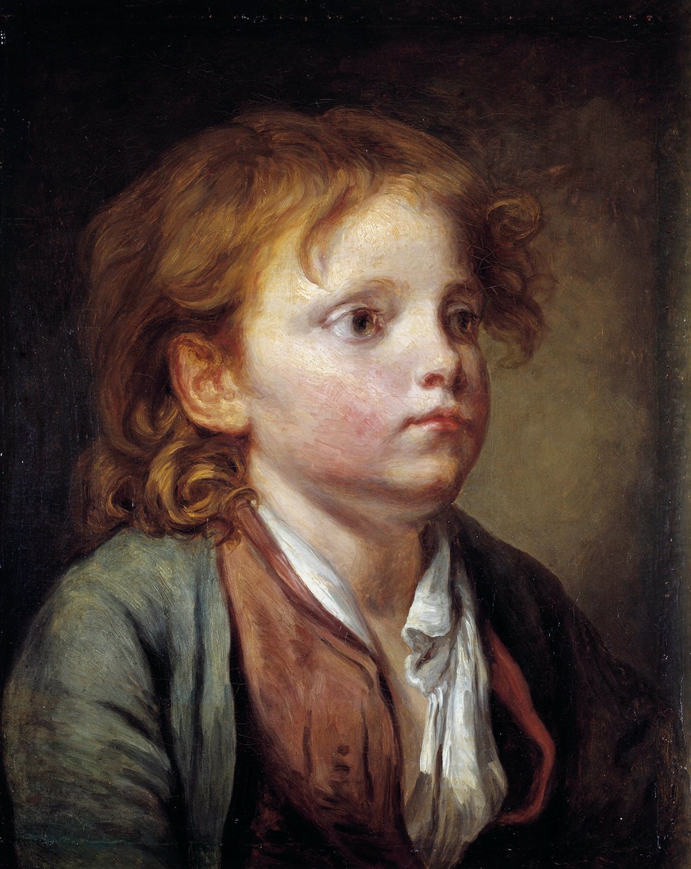 Portret młodego chłopca Obraz Jean-Baptiste Greuze (1725-1805). 18 wiek. Ciemny. 0,40x0,32m. Chantilly, Musee Conde - Portret młodego chłopca. Obraz Jean-Baptiste Greuze (1725-1805). 18 wiek. 0,40x0,32m. Muzeum Conde, Chantilly, Fra autorstwa Jean Baptiste Greuze
