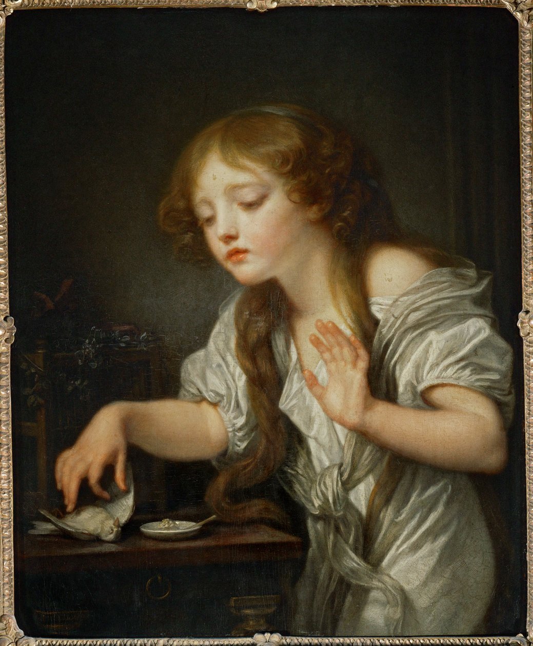 Dziecko, niechętnie dotykające ptaka w obawie, że może być martwy, mówi, że ptak jest martwy ... autorstwa Jean Baptiste Greuze