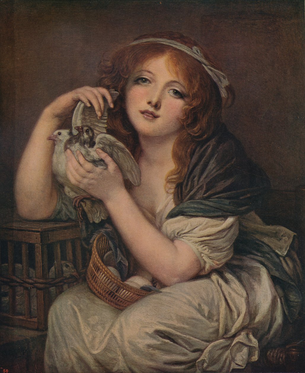 Kobieta z gołębiami, 1799-1800, c1915 autorstwa Jean Baptiste Greuze