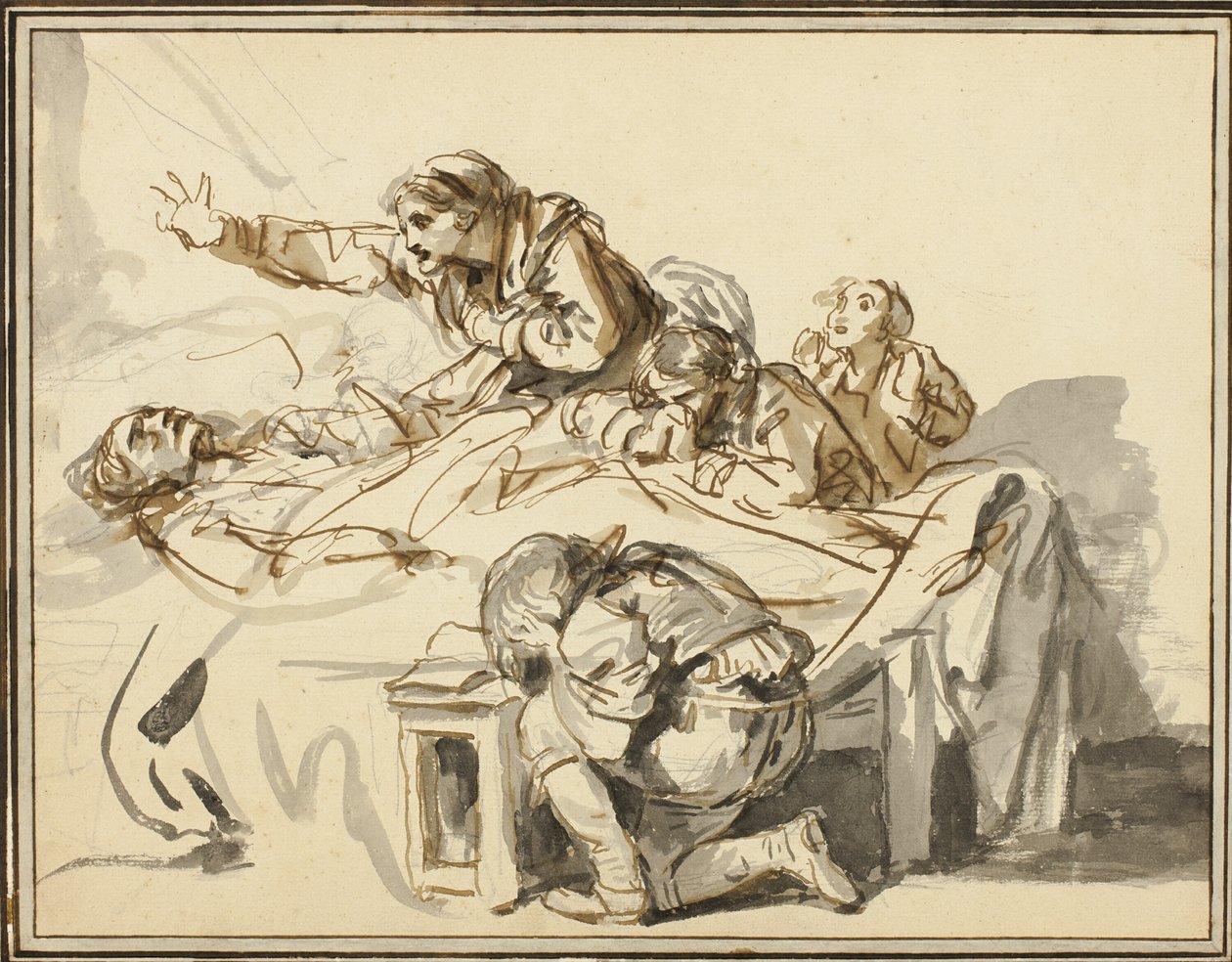 Kobiety i dzieci opłakują zmarłego autorstwa Jean Baptiste Greuze