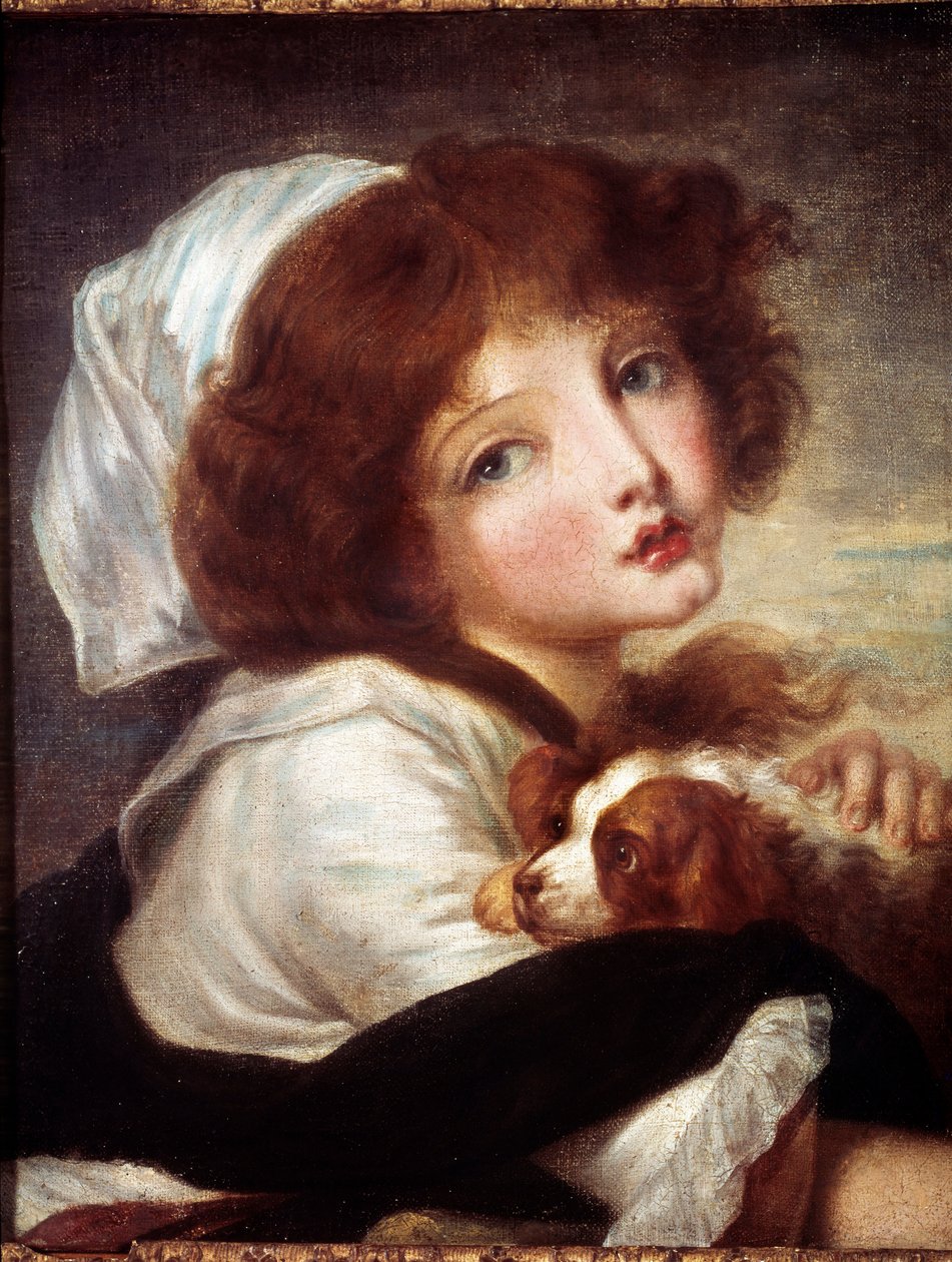 Młoda dziewczyna z psem Obraz Jeana Baptiste Greuze (1725-1805) XVIII-wieczny Paryż, Musee Cognacq Jay. autorstwa Jean Baptiste Greuze