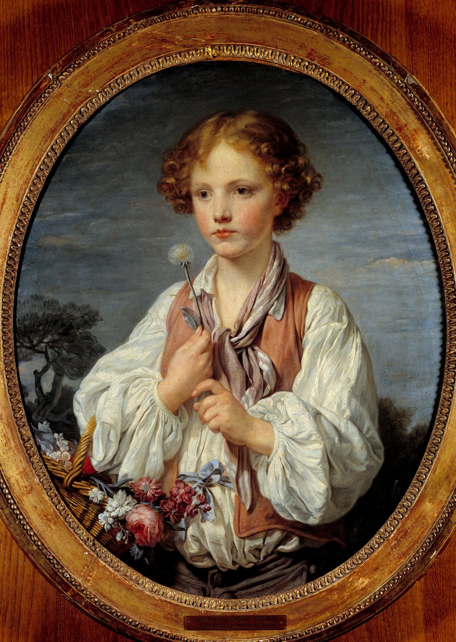 Młody chłopiec w koszu kwiatów – Jean Baptiste Greuze (1725-1805) 1761 autorstwa Jean Baptiste Greuze