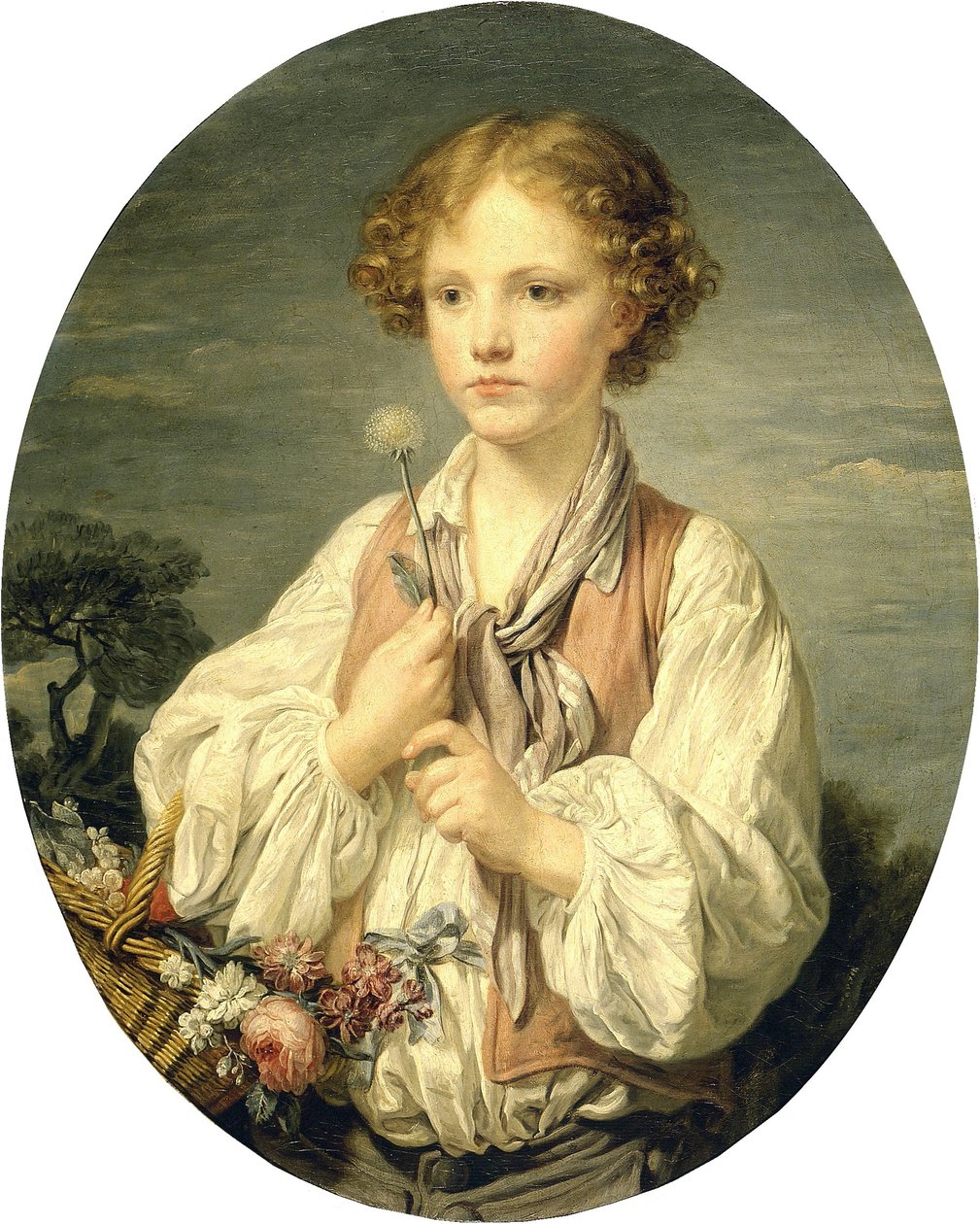 Młody pasterz trzymający kwiat autorstwa Jean Baptiste Greuze