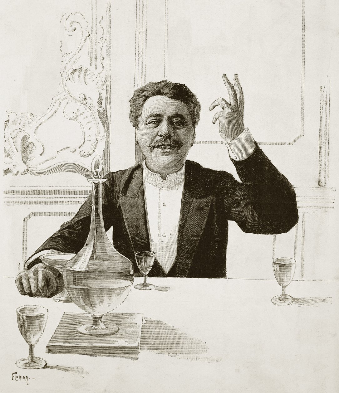 Portret Henryka Becque (1837-1899), francuskiego dramaturga - grób Floriana wg Jean-Baptiste Gutha (1883-1921) - Opublikowany w Revue illustree, ca. 1890 autorstwa Jean Baptiste Guth