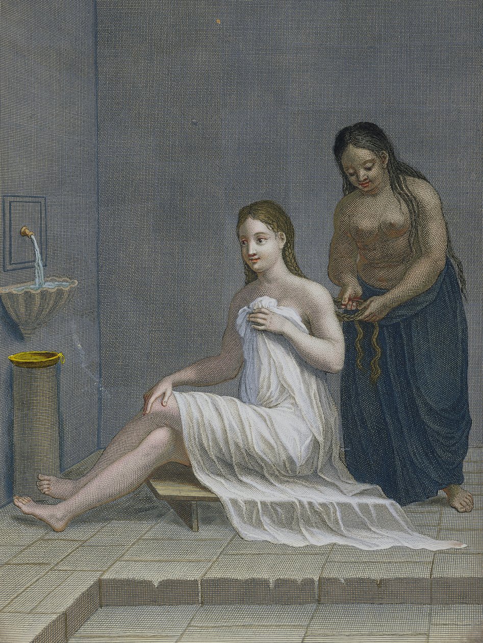 Turczynka z warkoczami w łaźni, XVIII w. autorstwa Jean Baptiste Haussard
