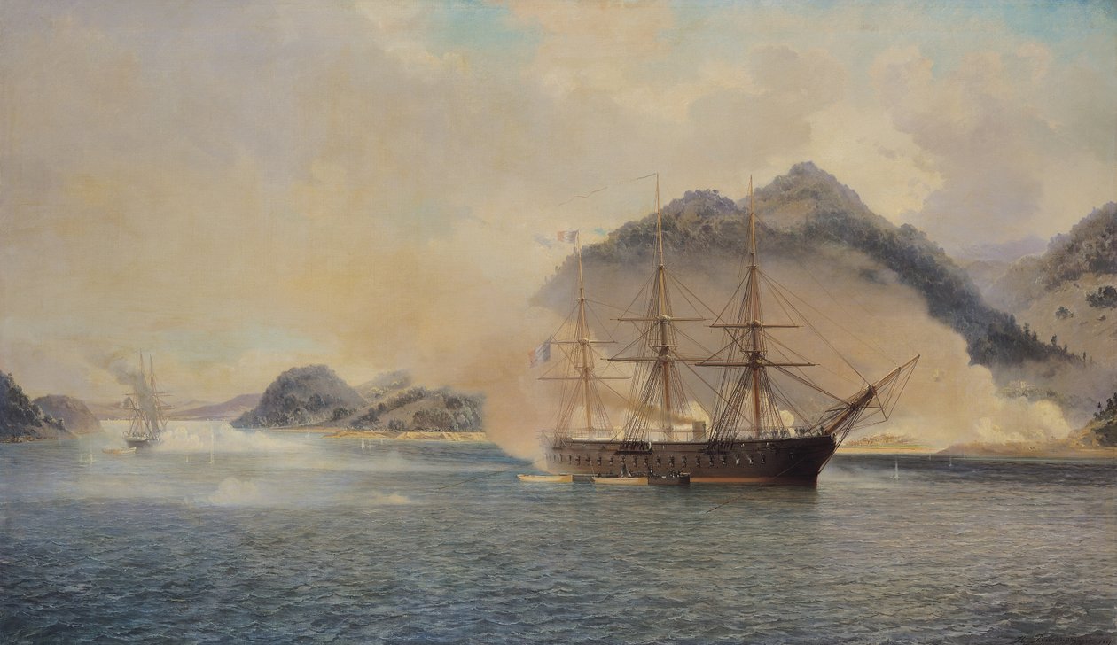 Bitwa morska w cieśninie Shimonoseki, 20 lipca 1863, 1865 autorstwa Jean Baptiste Henri Durand Brager