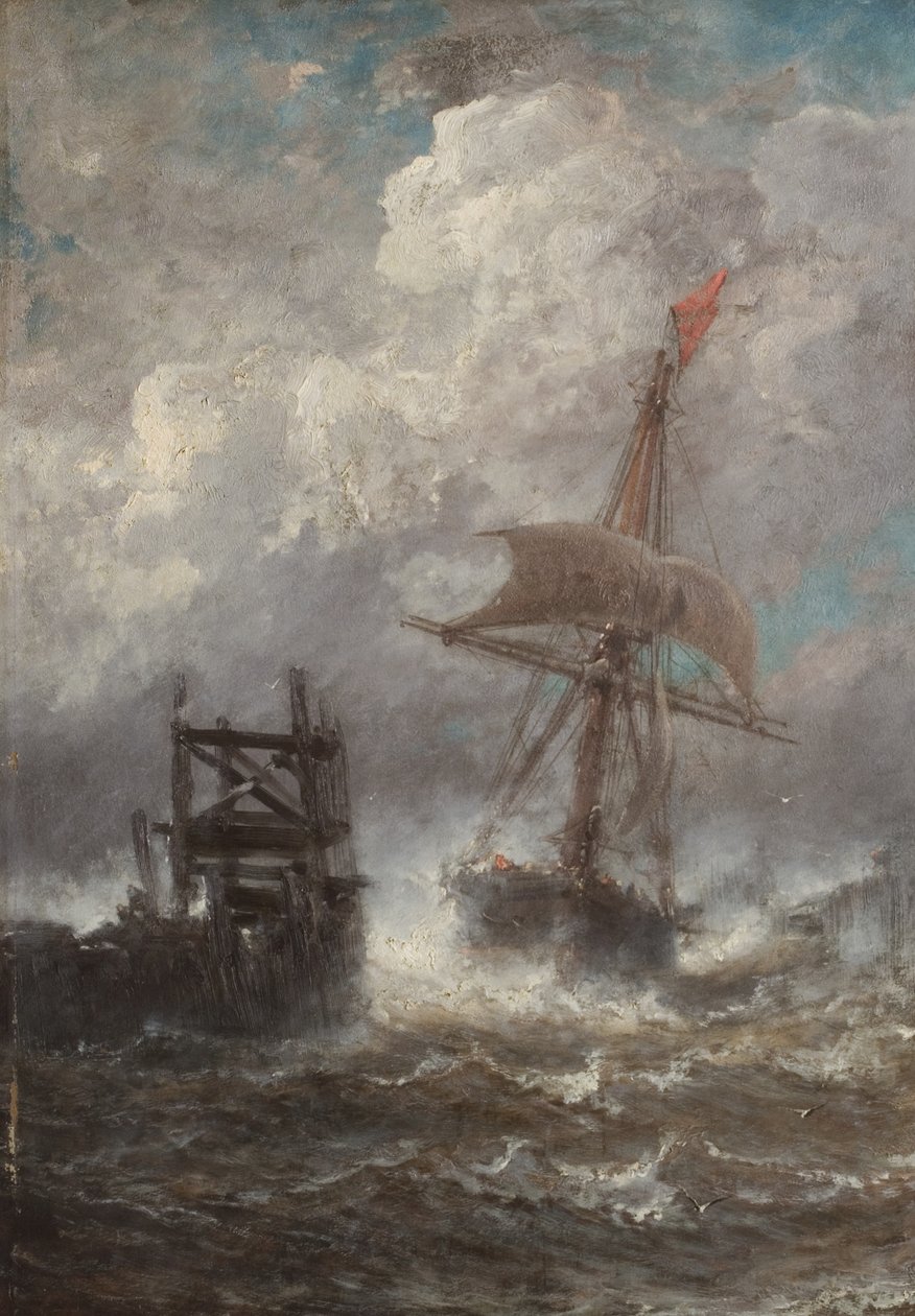 Pejzaż morski ze statkiem, 1870 autorstwa Jean Baptiste Henri Durand Brager