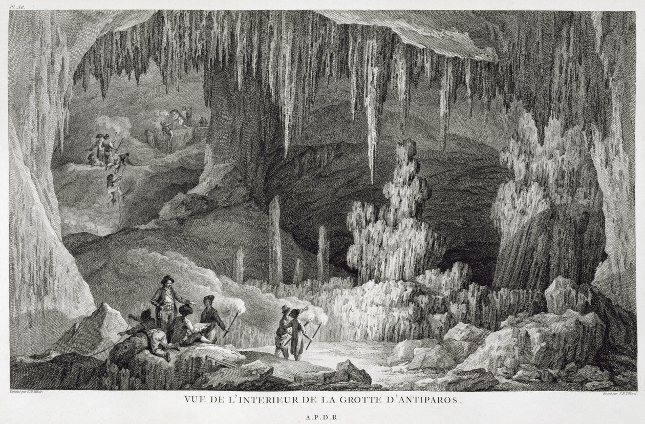 Widok wnętrza groty Antiparos, rytowany przez Jeana Baptiste Tillarda (1740-1813) autorstwa Jean Baptiste Hilair