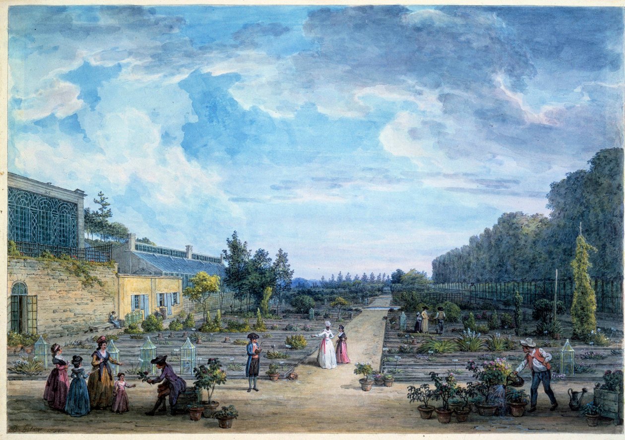 Widok litografii Jardin du Roi (obecny Jardin des Plantes) autorstwa Jeana Baptiste Hilaire