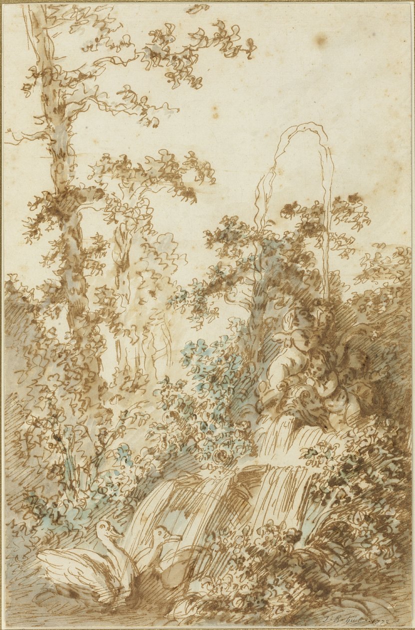 Capriccio z fontanną i swawolnymi łabędziami autorstwa Jean Baptiste Huet