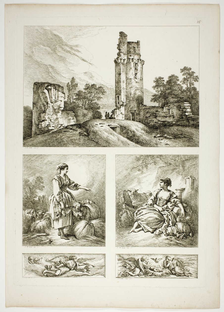 Tablica szesnasta z 38 z Oeuvres de J. B. Huet autorstwa Jean Baptiste Huet