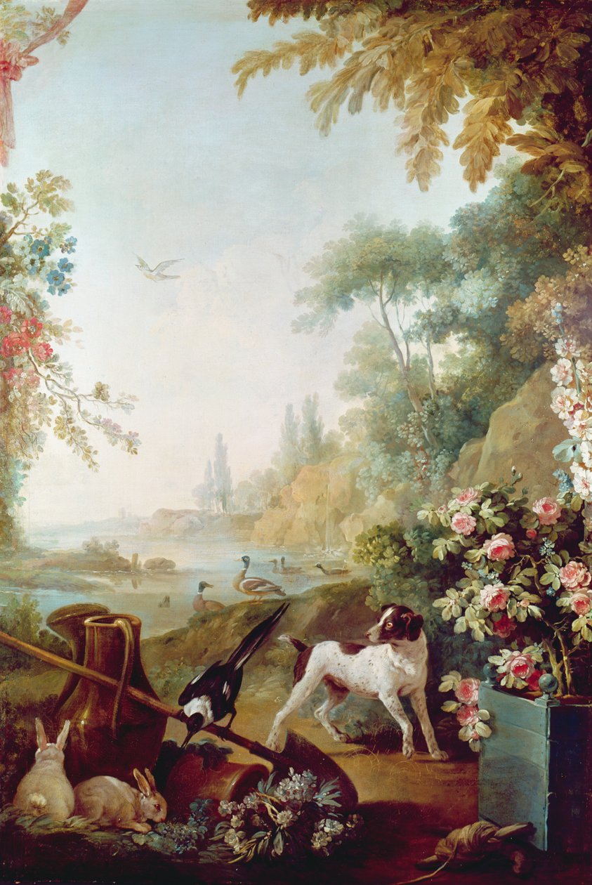 Dwa króliki, sroka i pies z Salonu Gillesa Demarteau (1722-76) autorstwa Jean Baptiste Huet