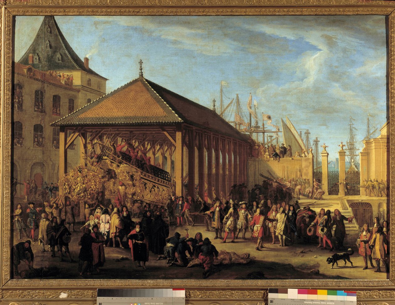 Jean Baptiste (Jean-Baptiste) Colbert (1651-1690) markiz de Seignelay i Louis Victor (Louis-Victor) de Rochechouart, książę Mortemart i Vivonne (1636-1688), generał galer i admirał floty Lewantu , odwiedzając Galere Reale ”unde autorstwa Jean Baptiste I de La Rose