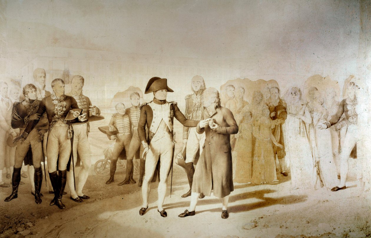 Cesarz Napoleon I (1769-1821) i cesarzowa Josephine de Beauharnais odwiedzają fabrykę włókienniczą Monsieur Oberkampf w Jouy 20.06.1806 Szczegół. Rysunek Jean Baptiste Isabey (1767-1855) 1806 Nd. 1,28x1,45 m Wersal, muzeum zamkowe autorstwa Jean Baptiste Isabey