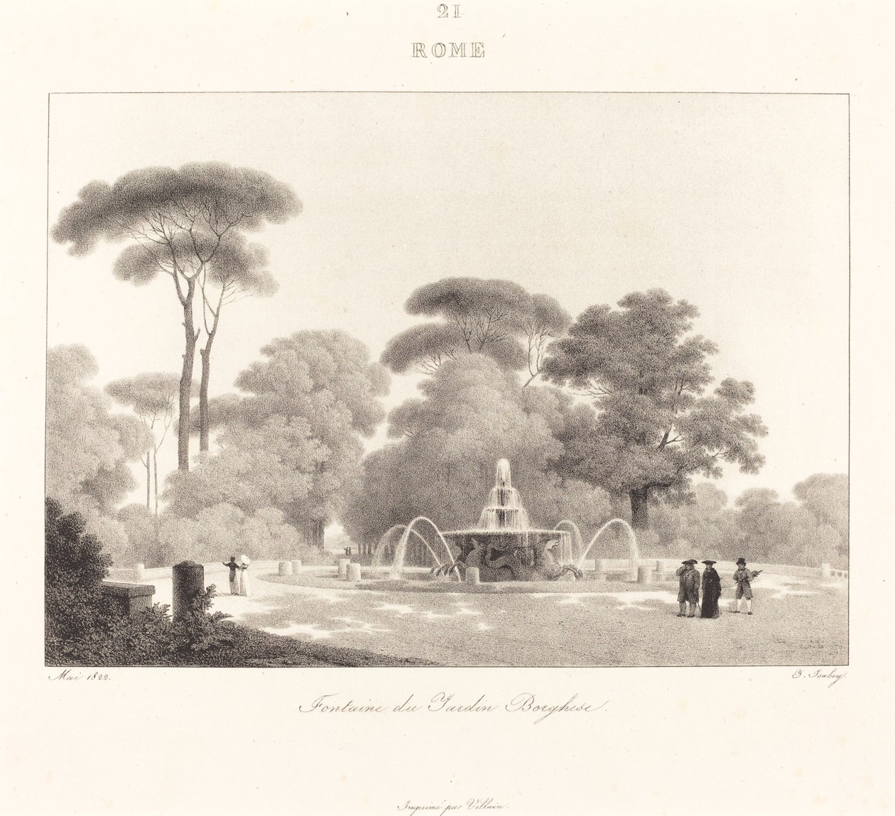 Fontanna w Ogrodzie Borghese autorstwa Jean Baptiste Isabey