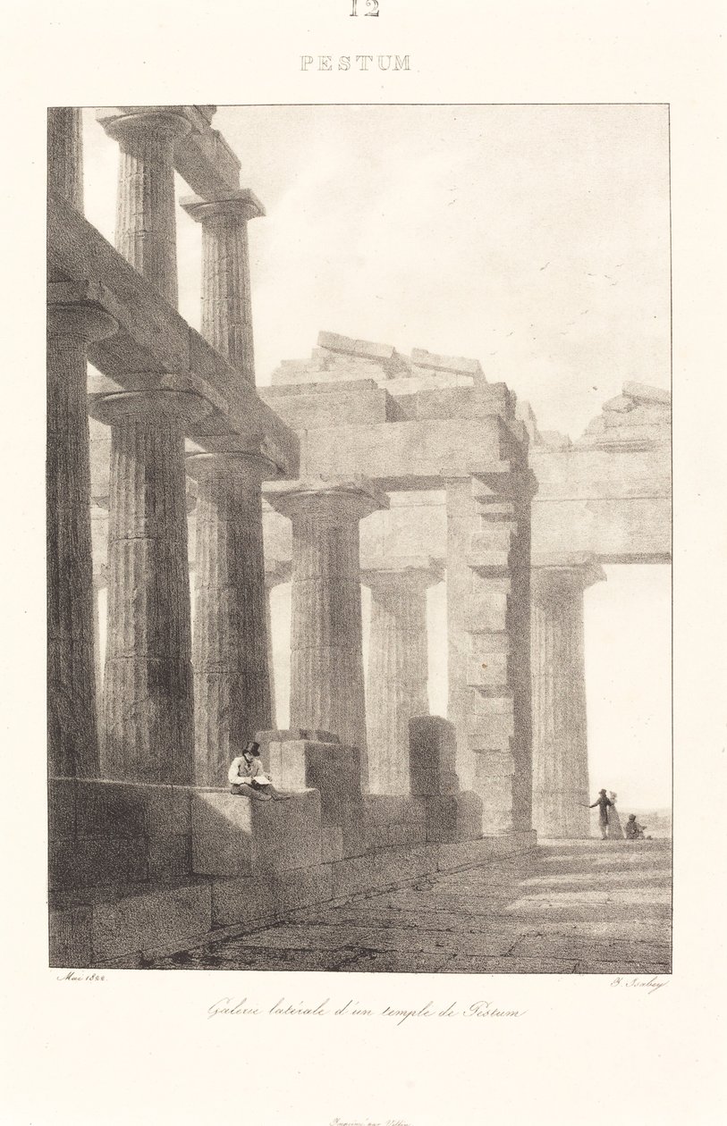 Boczna galeria świątyni w Paestum autorstwa Jean Baptiste Isabey