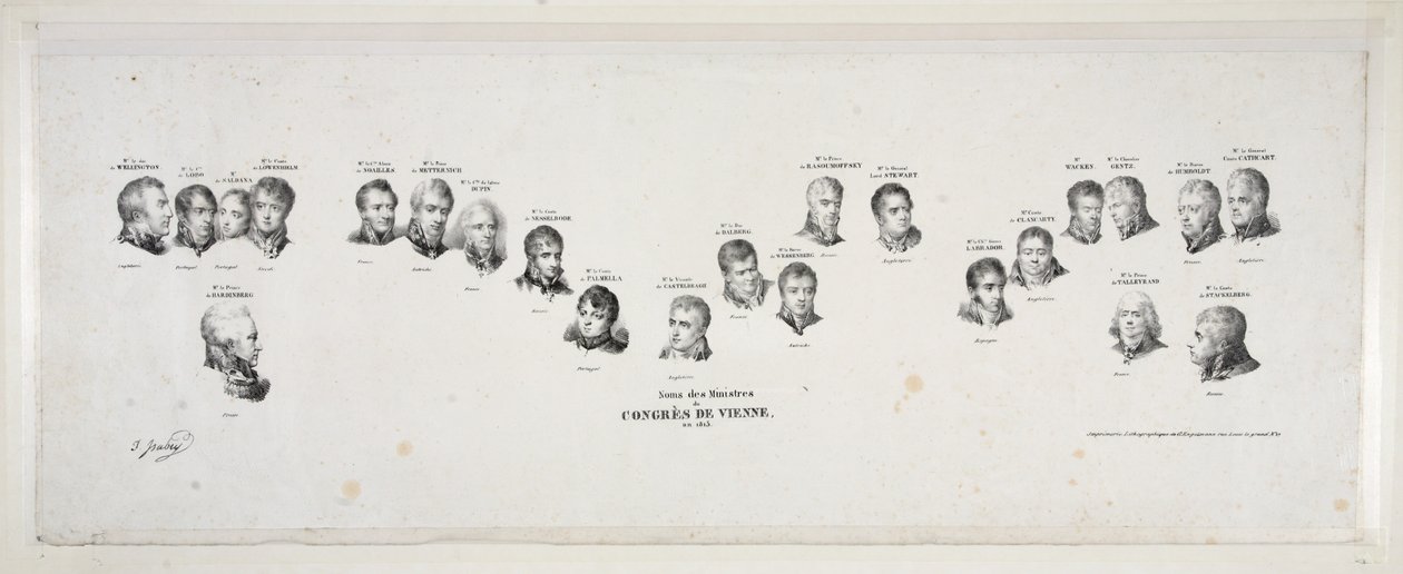 Nazwiska ministrów Kongresu Wiedeńskiego, 1815, wyd. 1815 autorstwa Jean Baptiste Isabey