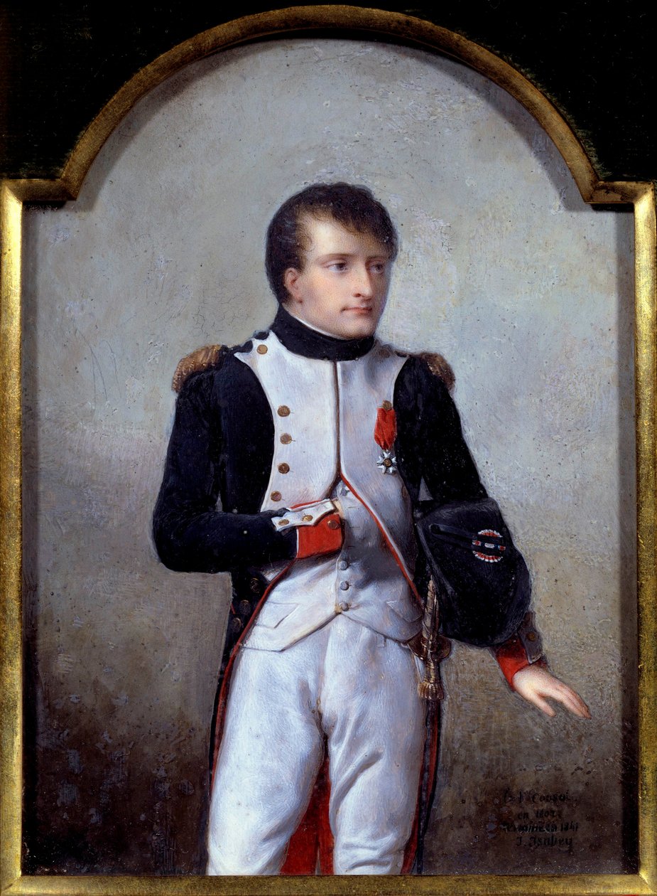 Portret Napoleona Bonaparte (1769-1821) pierwszego konsula w 1802 r. Obraz Jean Baptiste Isabey (1767-1855) 1841, olej na kości słoniowej autorstwa Jean Baptiste Isabey