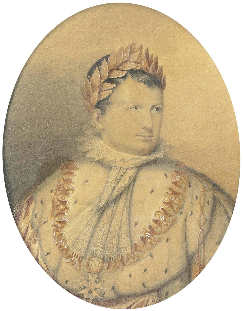 Portret Napoleona. Ołówek i akwarela, 14 x 10,5 cm (owalny) autorstwa Jean Baptiste Isabey
