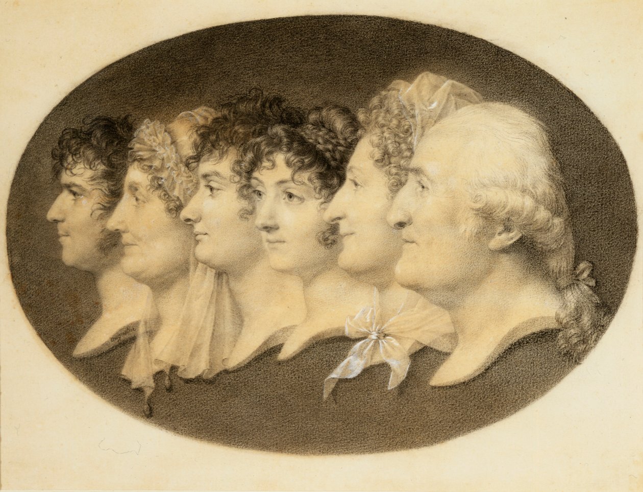 Portret profilowy Augustyna i jego rodziny autorstwa Jean Baptiste Jacques Augustin