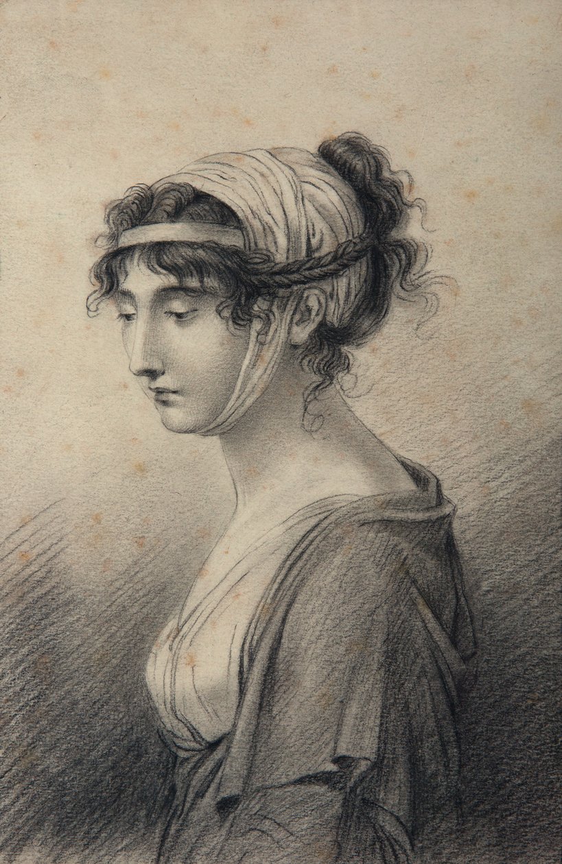 Portret Pauliny Bonaparte, księżniczki Borghese (czarny ołów na papierze) autorstwa Jean Baptiste Joseph Wicar