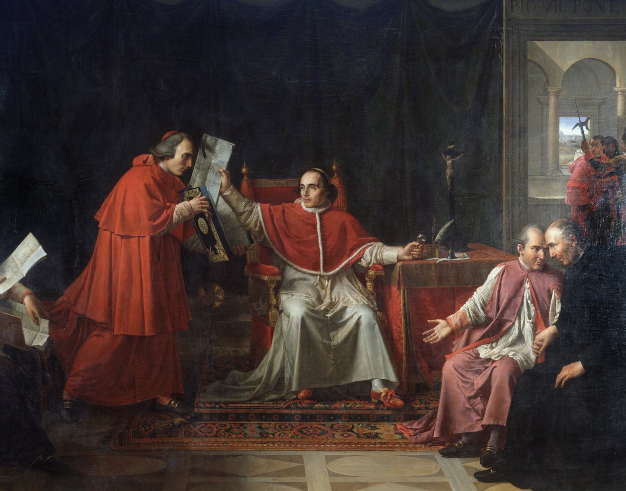 Podpisanie konkordatu między Francją a Świętym Oblężeniem (Saint Siege) przez papieża Piusa VII (1742 - 1823), 15 sierpnia autorstwa Jean Baptiste Joseph Wicar