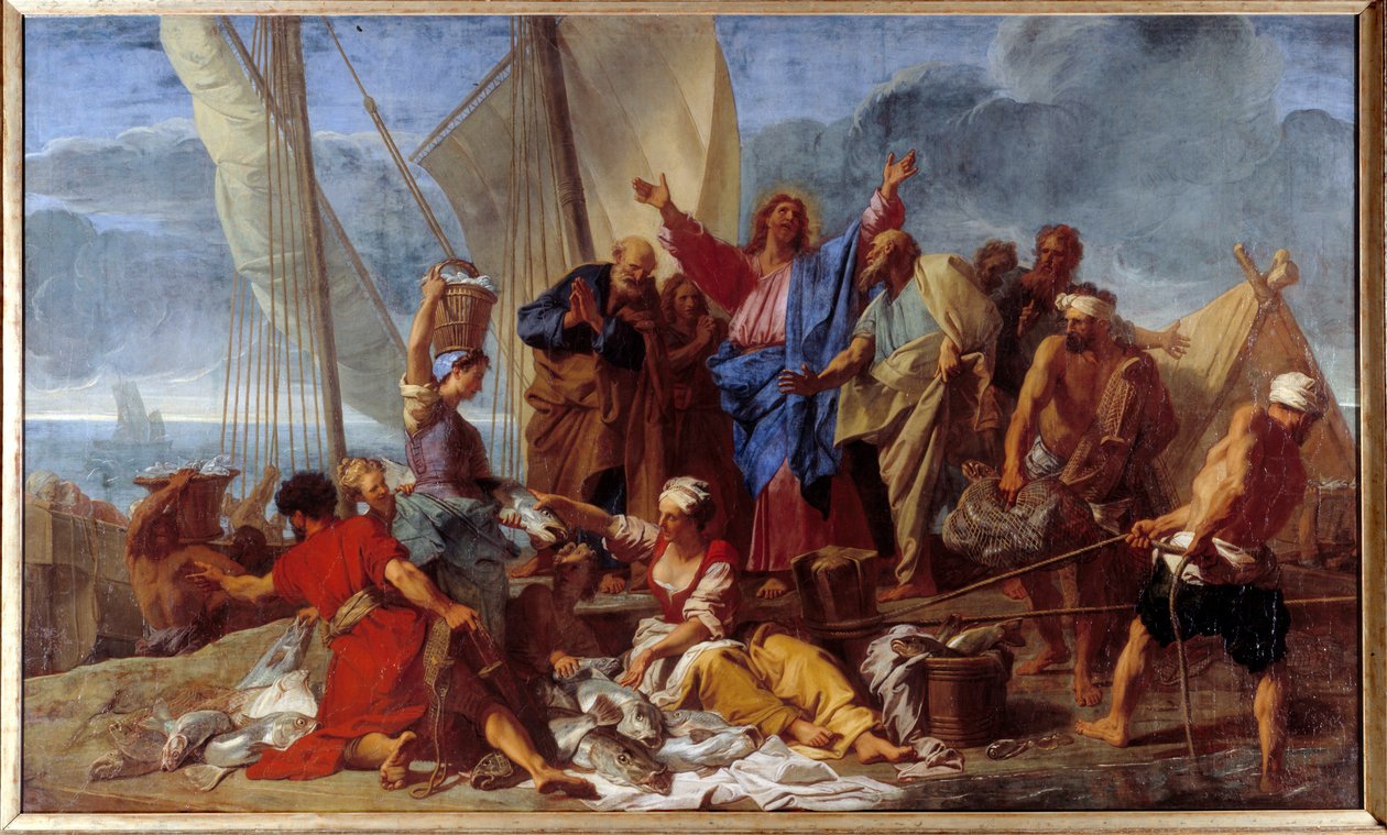 Cudowny grzech wskrzeszony przez Jezusa wskazuje apostołowi najlepsze miejsce do grzechu. Obraz Jeana Jouveneta (1644-1717) 1706 Nd. 3,92x6,64 m² autorstwa Jean Baptiste Jouvenet