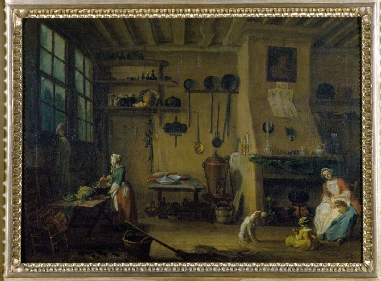 Kuchnia mieszczańska - obraz J.B Lallemanda (1716 - 1803), koniec XVII wieku, Muzeum Sztuk Pięknych w Dijon. autorstwa Jean Baptiste Lallemand