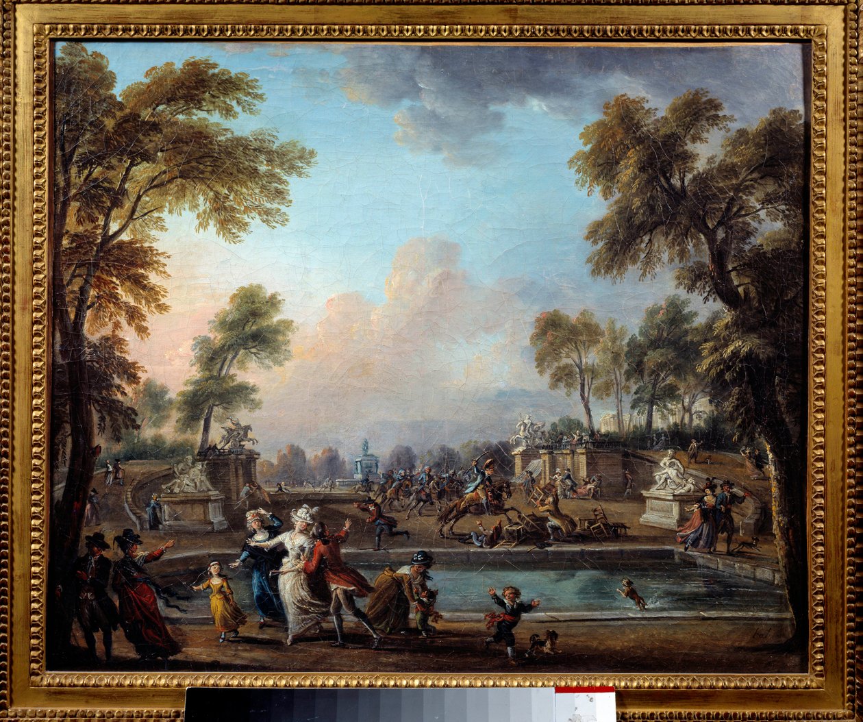 Szarża księcia Lambesc w Jardin des Tuileries 12 lipca autorstwa Jean Baptiste Lallemand