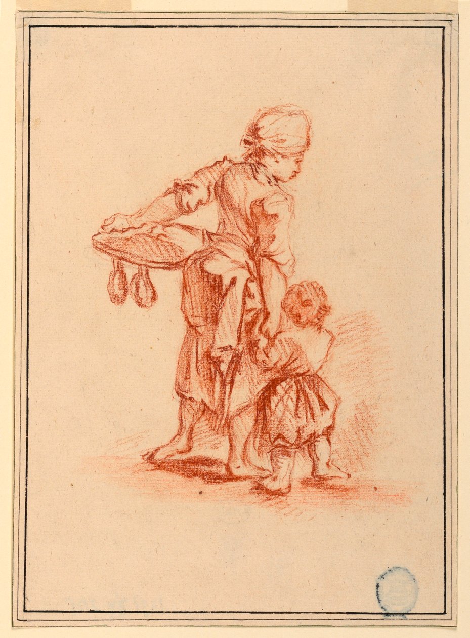 Rysunek przedstawiający kobietę prowadzącą dziecko, 1750-75 autorstwa Jean Baptiste Le Prince