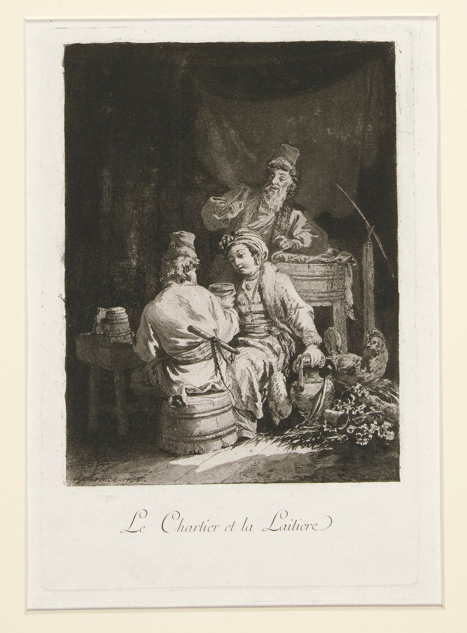La vertu au cabaret (Cnota w kabarecie) i Le charretier et la laitiere (Carter i mleczarka) autorstwa Jean Baptiste Le Prince