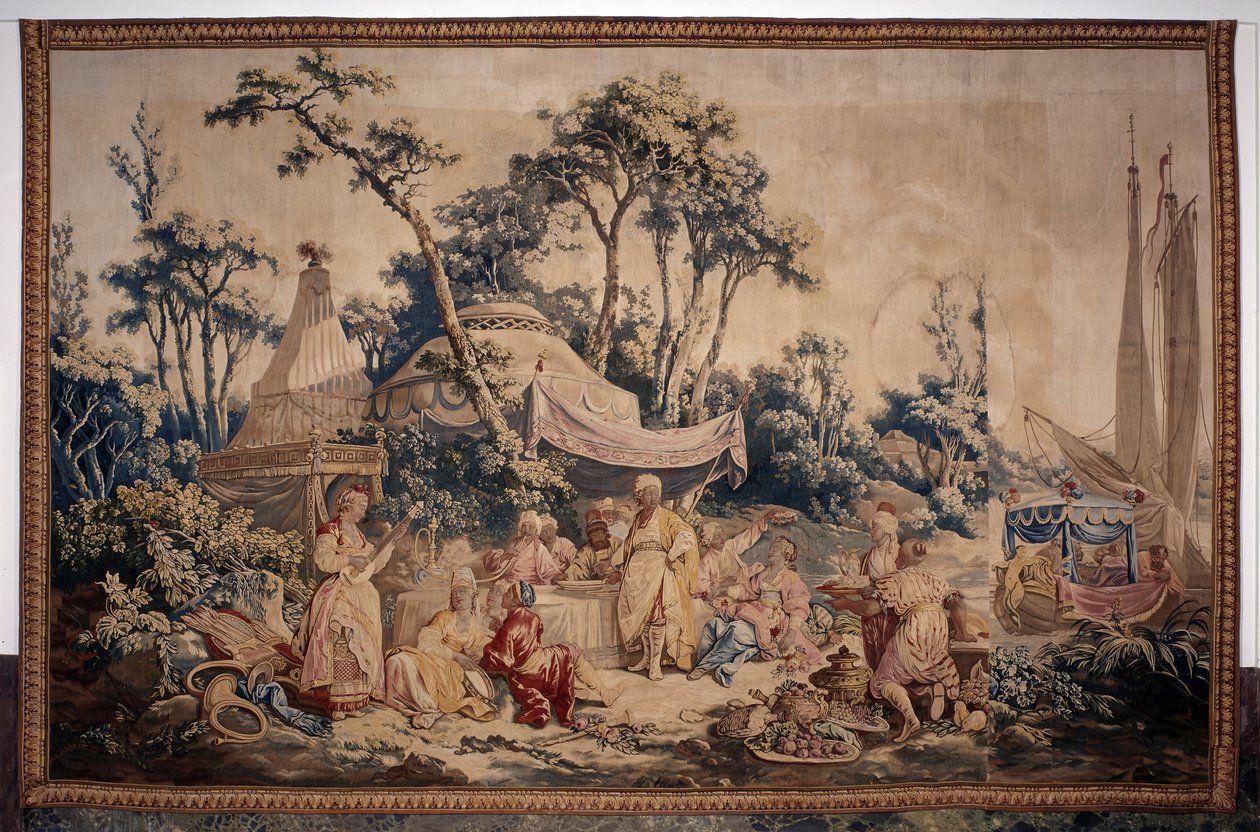 Bankiet na świeżym powietrzu, kurtyna rosyjskich gier autorstwa Jean Baptiste Leprince